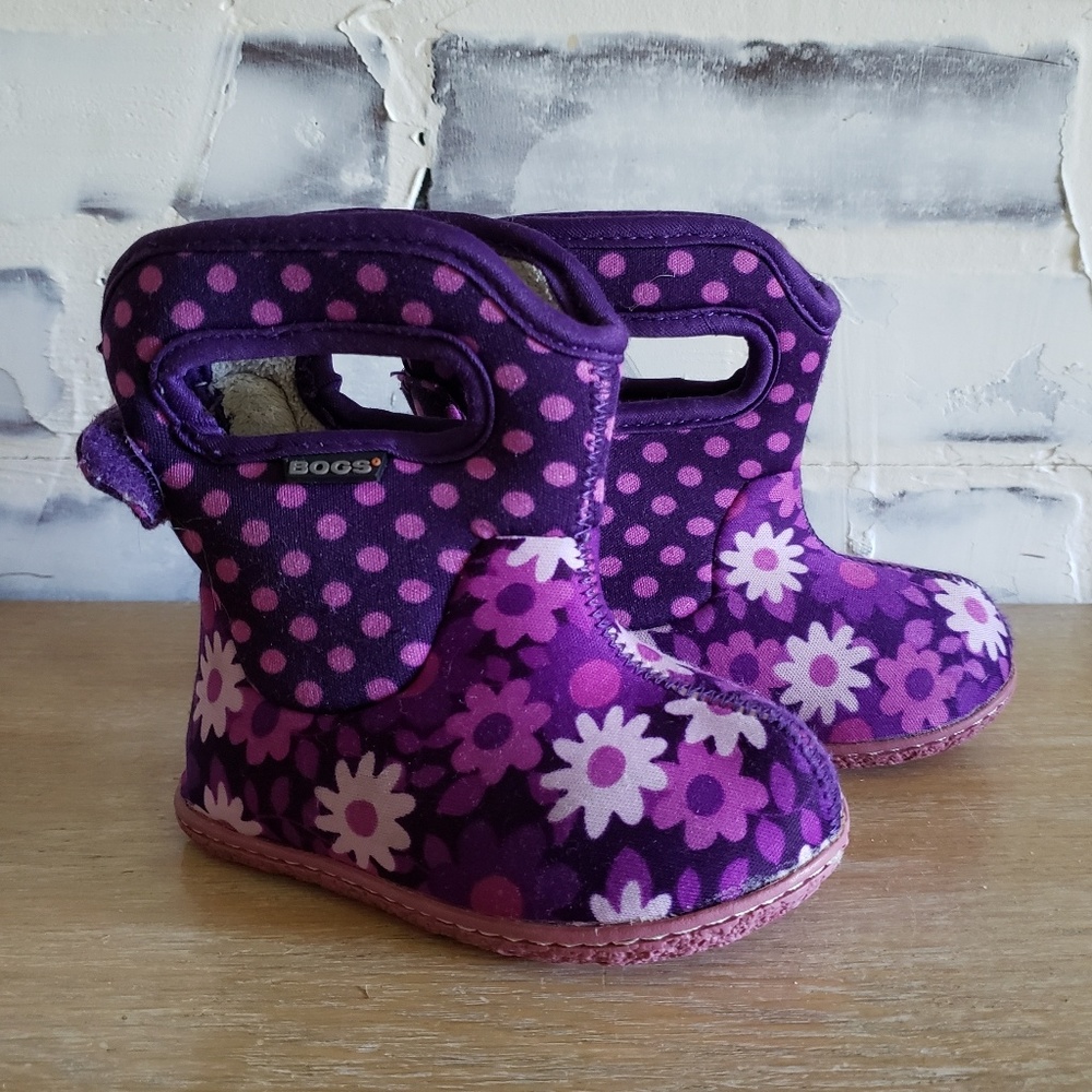 Purple Flower Dot Baby Bogs Insulated Boots